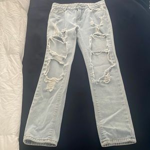 Light wash distressed jeans